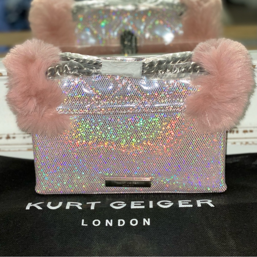 KURT GEIGER LONDON Mini Kensington Light Pink Faux Fur Crossbody Bag - Picture 5 of 11